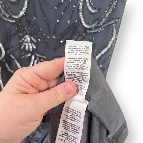 NEW Adrianna Papell Beaded Gown Dusty Blue Womens Size 4 Sequin Formal Wedding - Picture 9 of 13